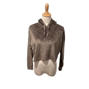 Juicy Couture Grey Velour Monogram Cropped Hoodie Sleepwear M 1753-47